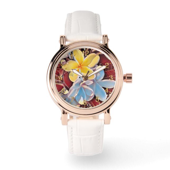 Vintage Frangipani Tree Pop Art,  Watch (Front)