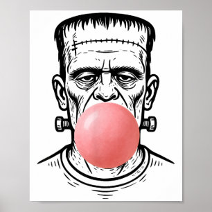 Vintage Frankenstein Monster Blowing A Bubble Gum  Poster