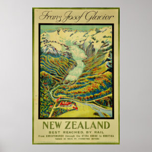 Vintage Franz Josef Glacier New Zealand Travel Poster