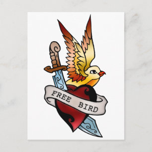 vintage free bird tattoo postcard