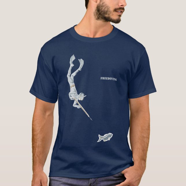 Vintage Freediving Spearfishing Diver with Fish T-Shirt (Front)