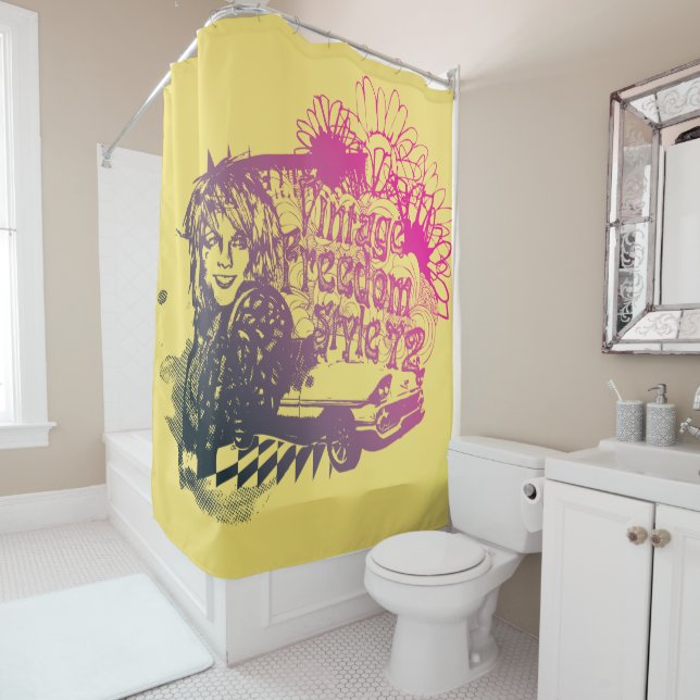Vintage Freedom Style 1972 Shower Curtain (In Situ)