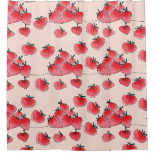 Vintage Freehand Strawberry Watercolor Pattern Shower Curtain