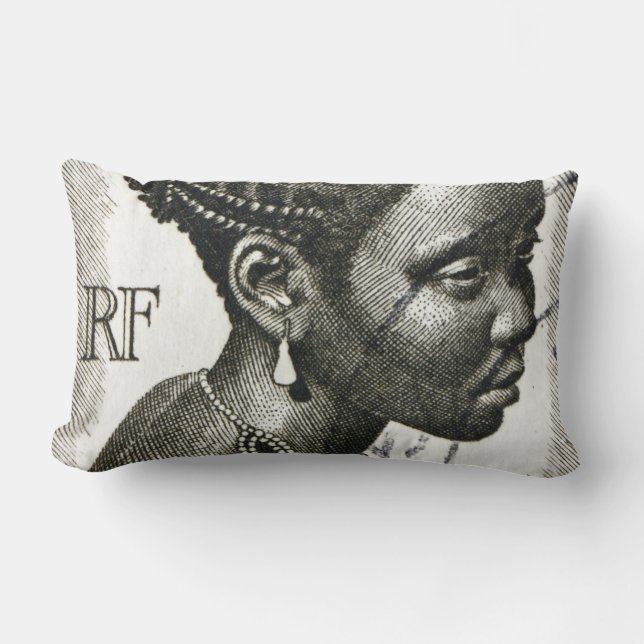 Vintage French African woman stamp Lumbar Cushion (Front)