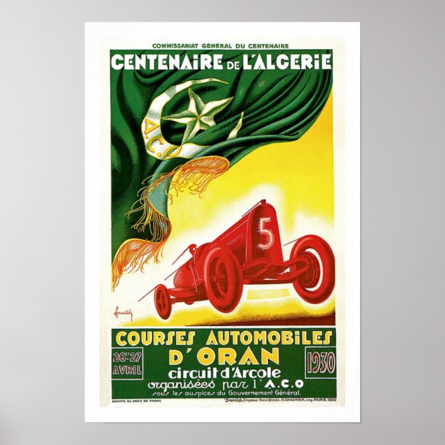 Vintage French Algerian Auto Race Ad Poster (Front)