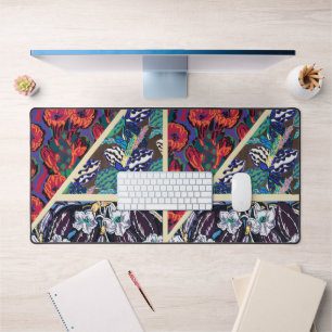 Vintage French Art Deco Geometric Floral Patterns Desk Mat