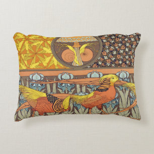 Vintage French Art Nouveau Nature Bird Pattern Decorative Cushion
