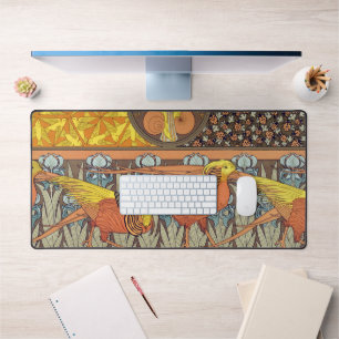 Vintage French Art Nouveau Nature Bird Pattern Desk Mat