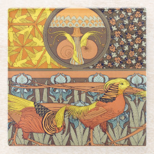 Vintage French Art Nouveau Nature Bird Pattern Glass Coaster