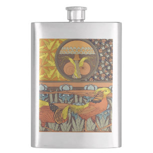 Vintage French Art Nouveau Nature Bird Pattern Hip Flask