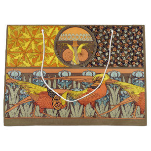 Vintage French Art Nouveau Nature Bird Pattern Large Gift Bag