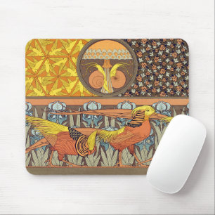 Vintage French Art Nouveau Nature Bird Pattern Mouse Pad