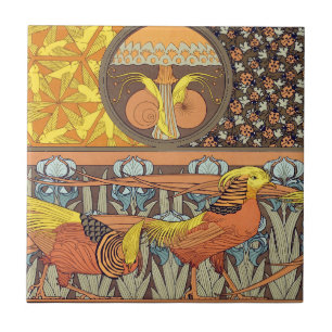 Vintage French Art Nouveau Nature Bird Pattern Tile
