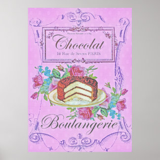 Vintage French Bakery Chocolate Cake Advert Poster