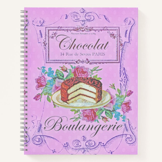 Vintage French Bakery Chocolate Cake Advert Recipe Notebook (Front)