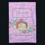 Vintage French Bakery Chocolate Cake Advert Tea Towel<br><div class="desc">Pink vintage advert for French bakery.</div>