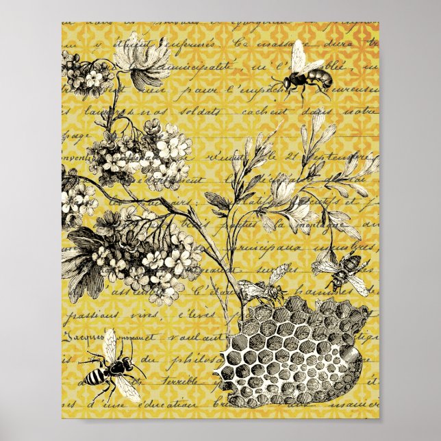 Vintage French Bee and Flower  Poster (Front)