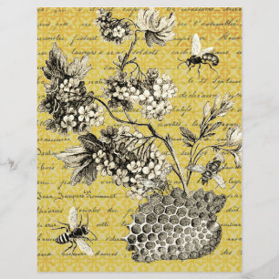 Vintage French Bee and Flowers Scrapbook Paper