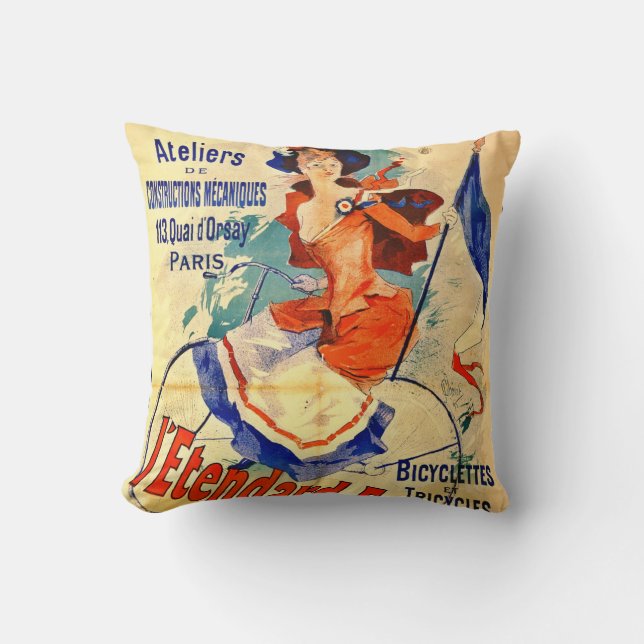 Vintage French Bicycle Ad 1891 Cushion (Front)
