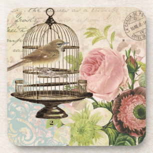 Vintage French bird and birdcage coasters