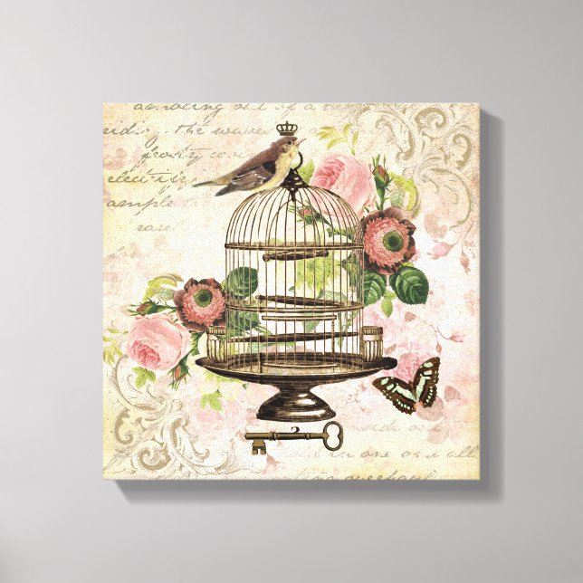 Vintage French birdcage stretched canvas Print (Front)