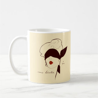 Vintage French Blindfolded Woman Rene Gruau Tan Coffee Mug