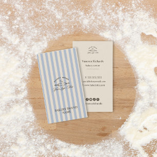 Vintage French Blue Bakery Logo Striped Business Card