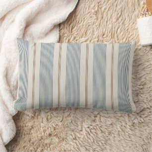 Vintage French Blue & Brown - Neutral Farmhouse Lumbar Cushion