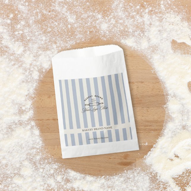 Vintage French Blue Elegant Striped Bakery Logo  Favour Bags (Creator Uploaded)