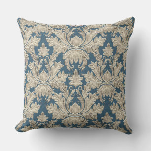 Vintage French Blue Rustic Elegant Wood Damask Cushion