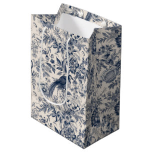 Vintage French Blue Toile Fleurie Medium Gift Bag