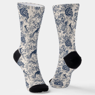 Vintage French Blue Toile Fleurie Socks