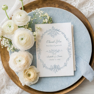 Vintage French Blue Wedding Frame Thank you Card