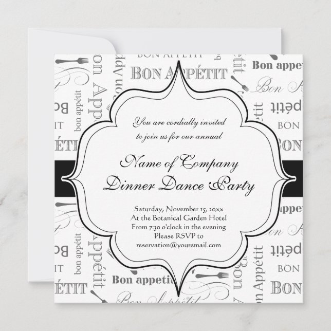 Vintage French Bon Appetit Black and White Invitation (Front)