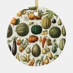 Vintage French Botanical Fruit Poster Art Ceramic Tree Decoration