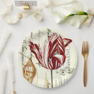 Vintage French Botanical Tulips Paris Tea Party Paper Plate