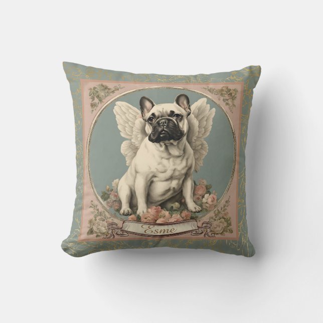 Vintage French Bulldog Personalised  Throw Pillow (Front)