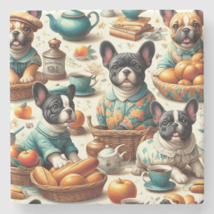 Vintage French Bulldog Seamless Stone Coaster