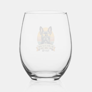 Vintage French Bulldog Sunglasses My Job Is To Sit Stemless Wine Glass