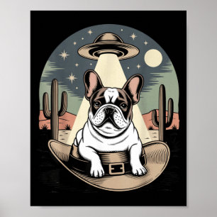 Vintage French Bulldog UFO Western Poster