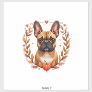 Vintage French Bulldog with Autumn Leaf Wreath and