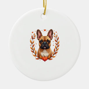 Vintage French Bulldog with Autumn Leaf Wreath and Ceramic Tree Decoration