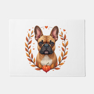 Vintage French Bulldog with Autumn Leaf Wreath and Doormat