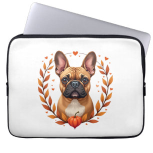 Vintage French Bulldog with Autumn Leaf Wreath and Laptop Sleeve