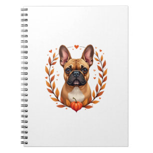 Vintage French Bulldog with Autumn Leaf Wreath and Notebook