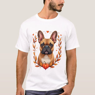 Vintage French Bulldog with Autumn Leaf Wreath and T-Shirt