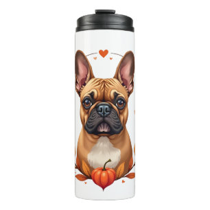 Vintage French Bulldog with Autumn Leaf Wreath and Thermal Tumbler