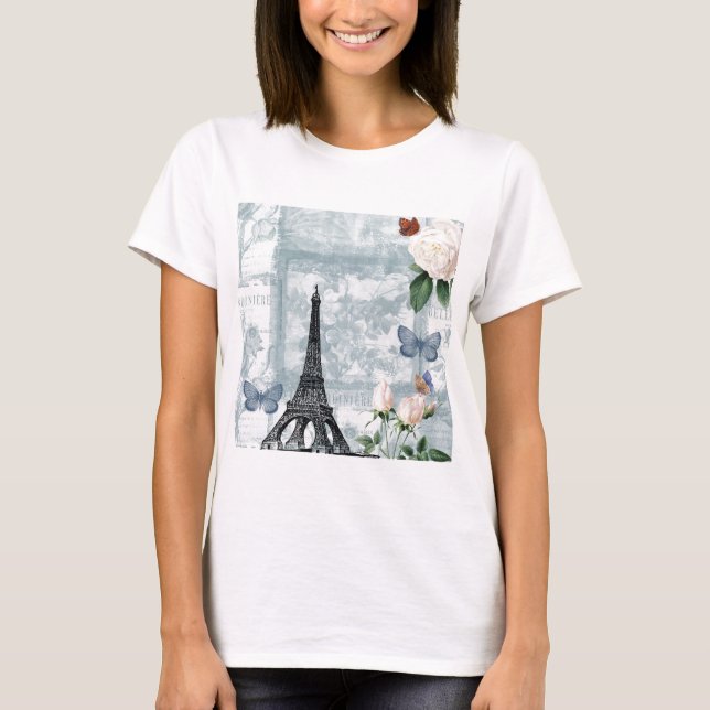 Vintage French Butterflies and Roses T-Shirt (Front)
