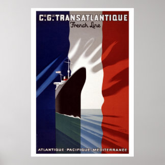 Vintage French C.G. Transatlantique Line Poster