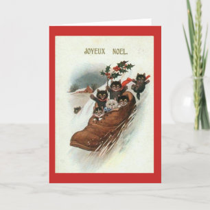 Vintage French Cats Christmas Card - Joyeux Noel